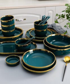 Dark Green Black Crokery Fine Bone China Ceramic Tableware Porcelain Ceramics Plates Dinnerware Dinner Set