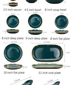 Dark Green Black Crokery Fine Bone China Ceramic Tableware Porcelain Ceramics Plates Dinnerware Dinner Set - Image 4