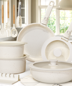 21-Piece Non-Stick Ceramic Cookware Set Classic Milky White Pots and Pans with Sustainable Sensor Handles
