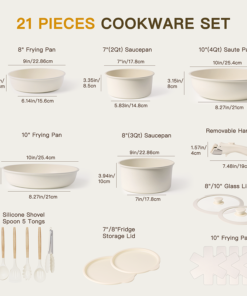 21-Piece Non-Stick Ceramic Cookware Set Classic Milky White Pots and Pans with Sustainable Sensor Handles - Image 3