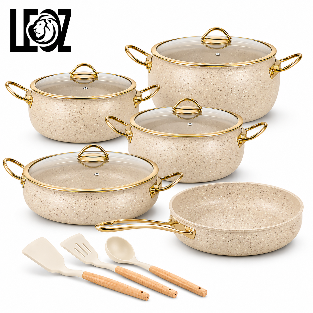 12-Piece Stainless Steel Cookware Set with Glass Lids Non-stick Kitchen Utensils Induction Cooking Pots Pans