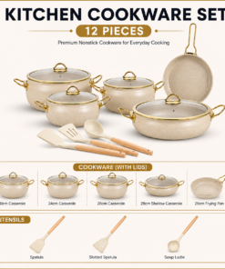 Alternative view of 12-Piece Stainless Steel Cookware Set with Glass Lids Non-stick Kitchen Utensils Induction Cooking Pots Pans