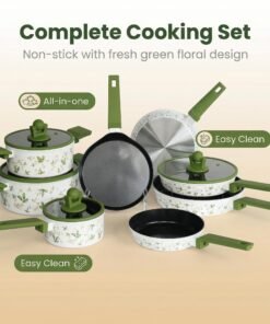 Modern Die Cast Aluminum Sustainable 8-Piece Cookware Set Floral Decal Ceramic Non-Stick Coating Dishwasher Safe Kitchen Pots