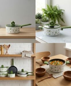 Alternative view of Modern Die Cast Aluminum Sustainable 8-Piece Cookware Set Floral Decal Ceramic Non-Stick Coating Dishwasher Safe Kitchen Pots