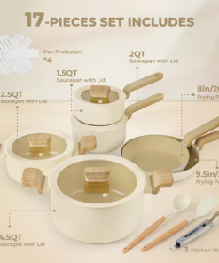 Modern Nonstick Ceramic Pro 17pcs Cookware Set Lids Kitchen Outdoor Induction Healthy Aluminium Lightweight Oven Safe Pots Pans - Image 5