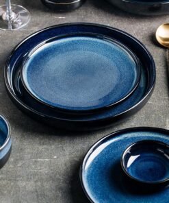 Colored Glaze Blue High Quality Porcelain Dinner Plate Rice Bowls Round Ceramic Dinnerware Sets for Restaurant - Image 3