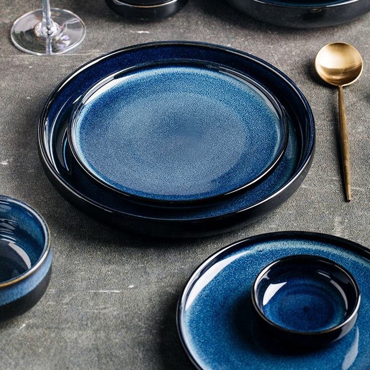 Colored Glaze Blue High Quality Porcelain Dinner Plate Rice Bowls Round Ceramic Dinnerware Sets for Restaurant - Image 3