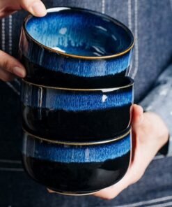 Colored Glaze Blue High Quality Porcelain Dinner Plate Rice Bowls Round Ceramic Dinnerware Sets for Restaurant - Image 4