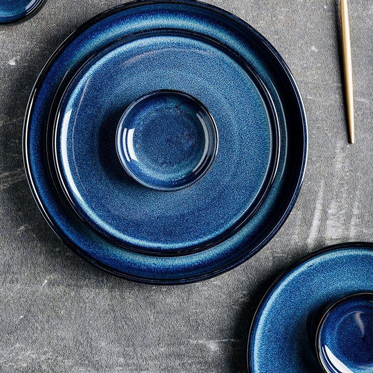 Colored Glaze Blue High Quality Porcelain Dinner Plate Rice Bowls Round Ceramic Dinnerware Sets for Restaurant - Image 5