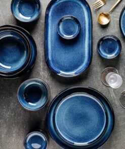 Colored Glaze Blue High Quality Porcelain Dinner Plate Rice Bowls Round Ceramic Dinnerware Sets for Restaurant - Image 6