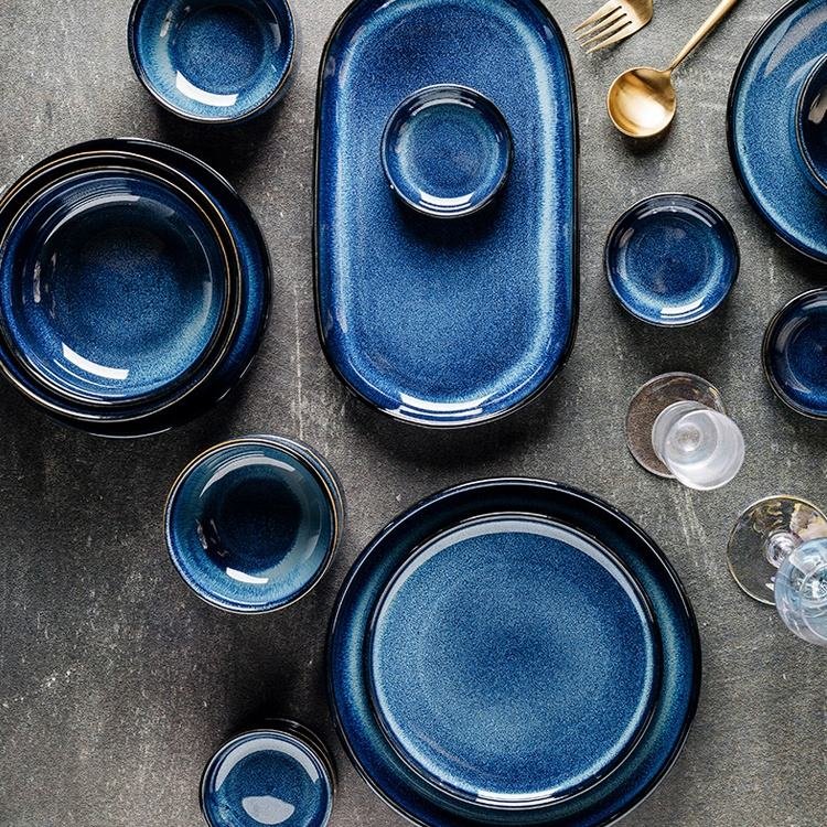 Colored Glaze Blue High Quality Porcelain Dinner Plate Rice Bowls Round Ceramic Dinnerware Sets for Restaurant - Image 6