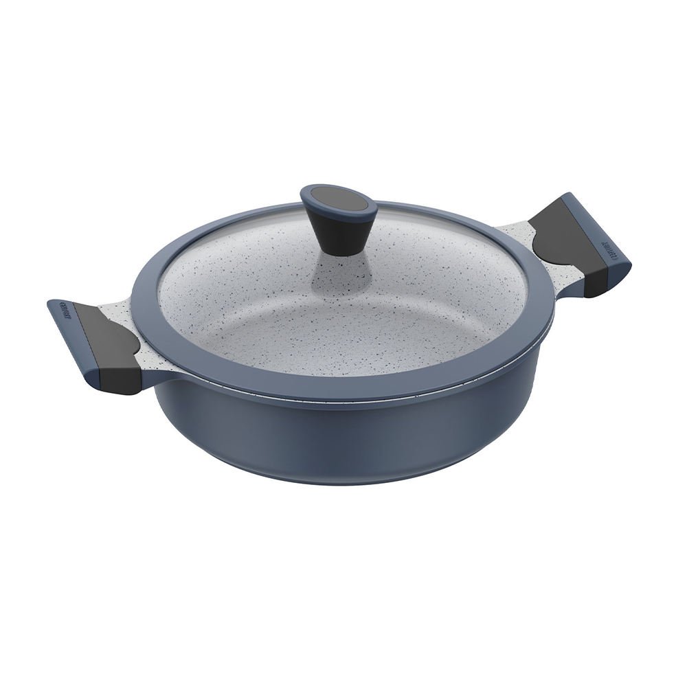 Blue 6-Piece Eco-Friendly Oven Safe Cookware Set Non-Stick Aluminium Pots Tempered Glass Lids Frying Pans for All Hobs Induction - Image 5
