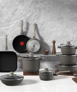 Ultimate Hard Anodized Nonstick Cookware Set 17 Piece Nonstick Set with Fry Pan Saucepans Saute-Pan Griddle Dishwasher