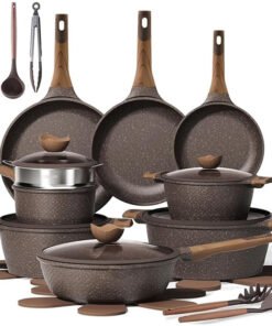 Geling Factory Custom 26PCS Non Stick Aluminum Kitchen Cookware Sets Wholesale Brown Induction Cooking Pots and Pans Sets
