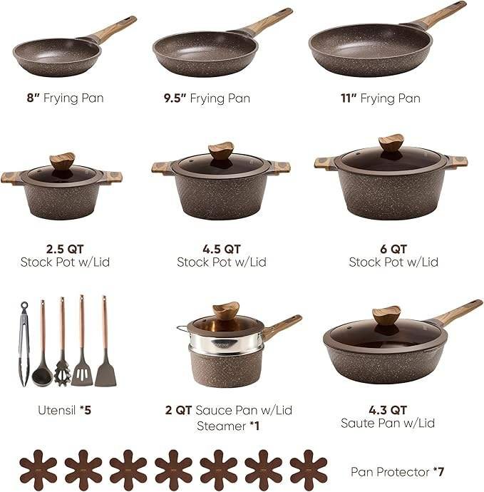 Geling Factory Custom 26PCS Non Stick Aluminum Kitchen Cookware Sets Wholesale Brown Induction Cooking Pots and Pans Sets - Image 2