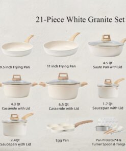 Alternative view of 21 Pcs Write Granite Aluminum Cookware Set Induction Bottom Pans Pots Nonstick Coating for Kitchen