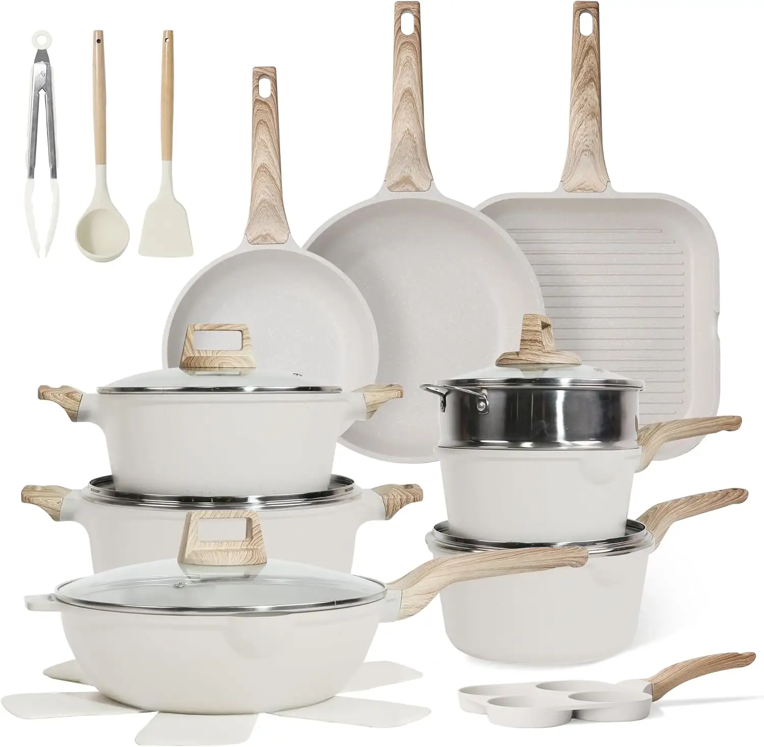 High Quality Modern Die-Cast Aluminum Spiral Marble Nonstick Eco-Friendly Cookware Set Pots Pans Wooden Handle Custom Logo