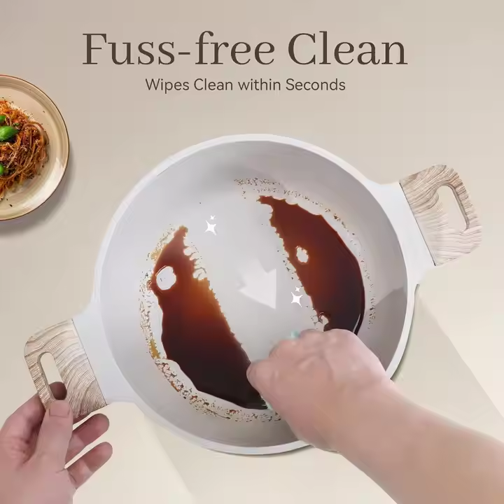 High Quality Modern Die-Cast Aluminum Spiral Marble Nonstick Eco-Friendly Cookware Set Pots Pans Wooden Handle Custom Logo - Image 4