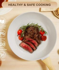 25-Piece Nonstick Ceramic Cookware Set Healthy Non-Toxic Induction Compatible Large Capacity PFAS/PTFE/PFOA Free Cream - Image 3