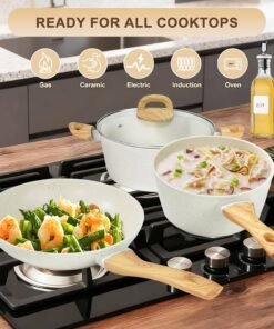 25-Piece Nonstick Ceramic Cookware Set Healthy Non-Toxic Induction Compatible Large Capacity PFAS/PTFE/PFOA Free Cream - Image 4
