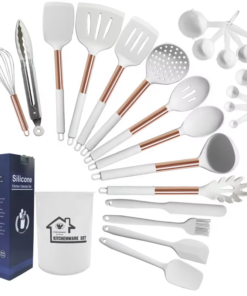 25-Piece Black Silicone & Stainless Steel Cookware Set (Non-Stick Food Grade Dishwasher Safe) Includes Spatula and Handles