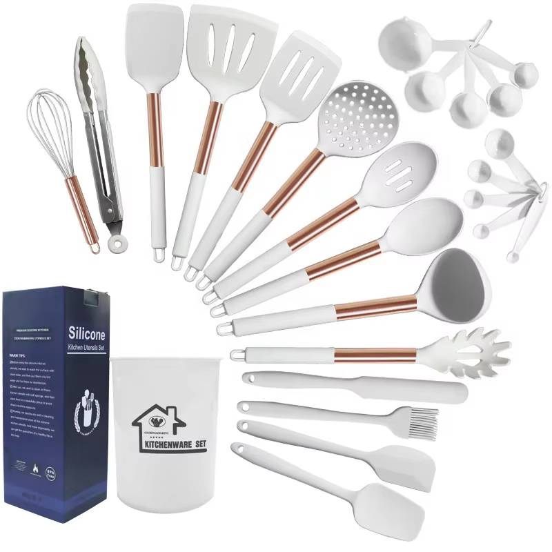 25-Piece Black Silicone & Stainless Steel Cookware Set (Non-Stick Food Grade Dishwasher Safe) Includes Spatula and Handles