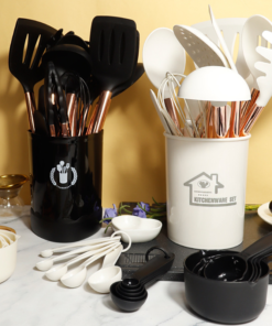 25-Piece Black Silicone & Stainless Steel Cookware Set (Non-Stick Food Grade Dishwasher Safe) Includes Spatula and Handles - Image 4