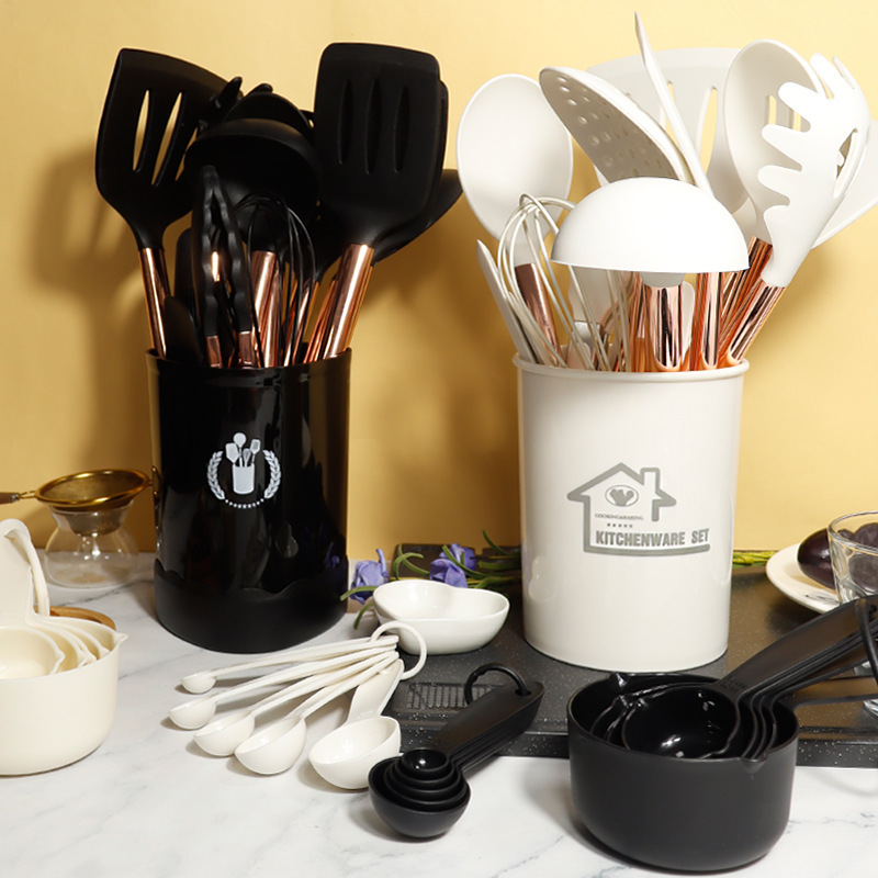 25-Piece Black Silicone & Stainless Steel Cookware Set (Non-Stick Food Grade Dishwasher Safe) Includes Spatula and Handles - Image 4