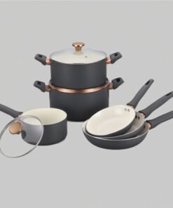 Alternative view of ODM/OEM Pressed Nonstick Ceramic Aluminum Cookware Set Non- Stick Ceramic Finish Pot Fry Pan with Soft Handle for Gas Stove