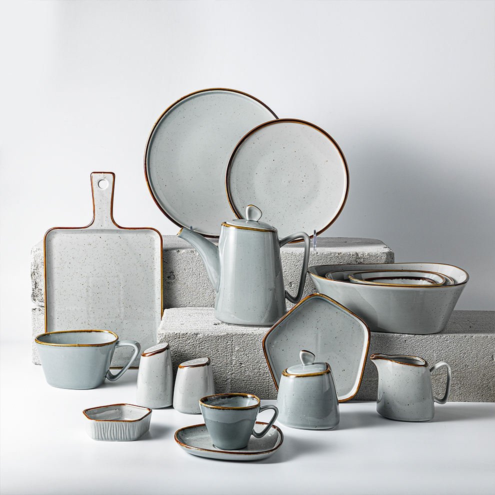 Stoneware Set Vajilla China Ceramic Dinner Set Customized Themed Nordic Porcelain Dinnerware Speckle Restaurant Use Crockery