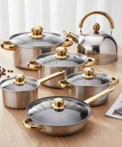 12-Piece Stainless Steel Minimalist Design Cookware Set Kitchenware Casserole Ollas Cooking Pot Set