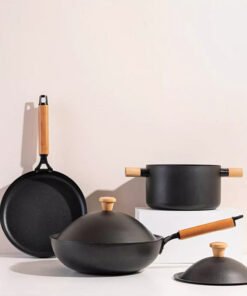High Quality 3 Pcs Big Sizes Cooking Non Stick Pan Pot Sets Prestige Black Cast Iron Cookware Set