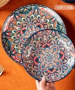 Handmade Kitchen Dinner Porcelain Cutlery Set Vintage Pattern Dinner Set Ceramic Bowl Plate Dinnerware Sets - Image 4