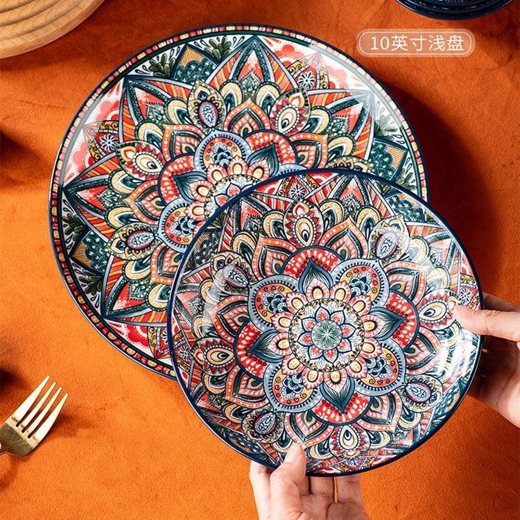 Handmade Kitchen Dinner Porcelain Cutlery Set Vintage Pattern Dinner Set Ceramic Bowl Plate Dinnerware Sets - Image 4