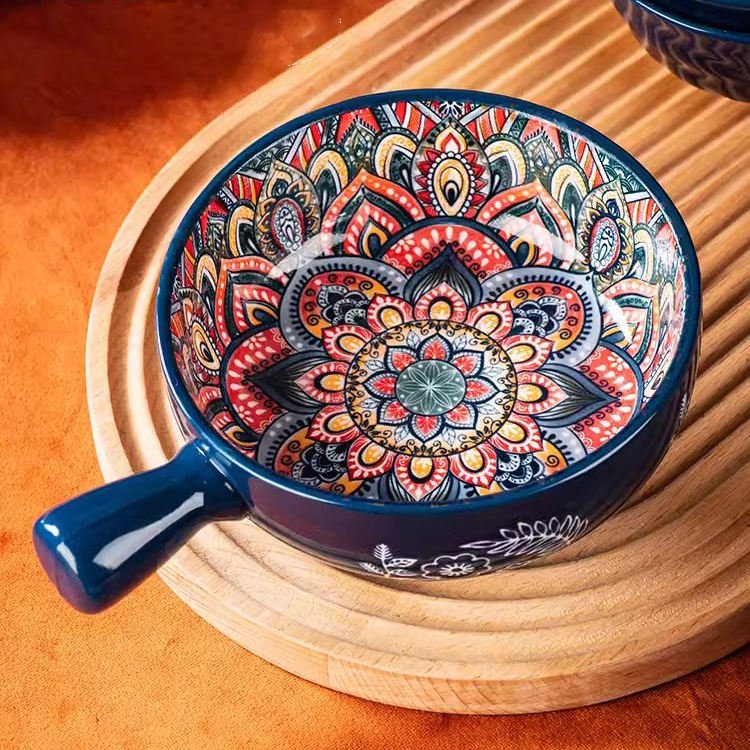 Handmade Kitchen Dinner Porcelain Cutlery Set Vintage Pattern Dinner Set Ceramic Bowl Plate Dinnerware Sets - Image 5