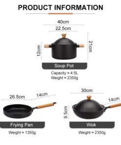 High Quality 3 Pcs Big Sizes Cooking Non Stick Pan Pot Sets Prestige Black Cast Iron Cookware Set - Image 5