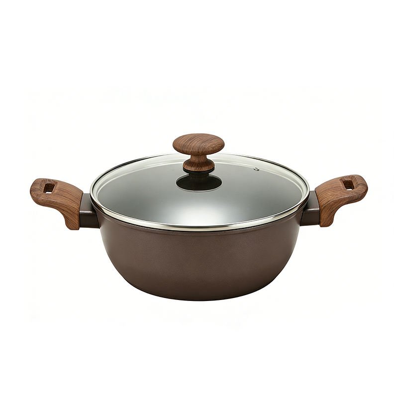 12Pcs Non Stick Aluminum Cookware Set, Induction Wood Grain Handle Frying Casserole Sauce Crepe Pan Home Kitchen - Image 2