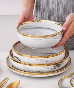 Meal Set for 2-4-6-8-person luxurious white marble-veined gold-rimmed ceramic dinnerware set in exquisite giftbox fade-resistant - Image 3