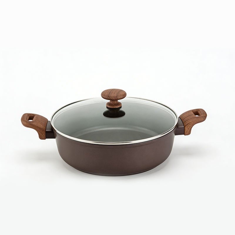 12Pcs Non Stick Aluminum Cookware Set, Induction Wood Grain Handle Frying Casserole Sauce Crepe Pan Home Kitchen - Image 3