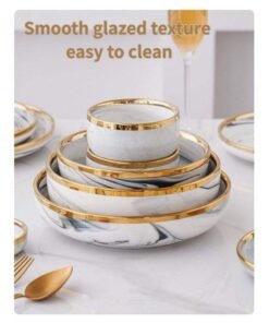 Meal Set for 2-4-6-8-person luxurious white marble-veined gold-rimmed ceramic dinnerware set in exquisite giftbox fade-resistant - Image 5