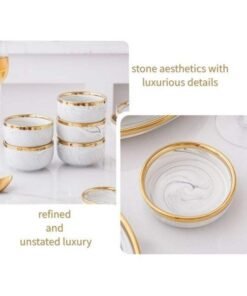 Meal Set for 2-4-6-8-person luxurious white marble-veined gold-rimmed ceramic dinnerware set in exquisite giftbox fade-resistant - Image 6