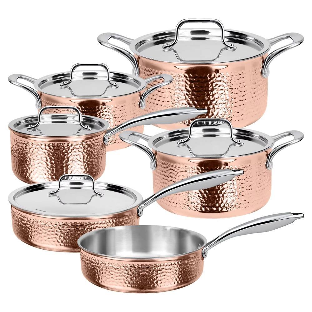 Hot Sale Restaurant Cooking Pots and Pans Stainless Steel Double Cookware Set With Hammered for Kitchen Use Metal