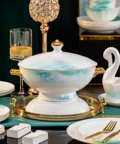 Alternative view of Jingdezhen Bone Porcelain Luxury Dinnerware Set Bowl Dish Plate Household European Style Ceramics Dinner Set 72 Pcs