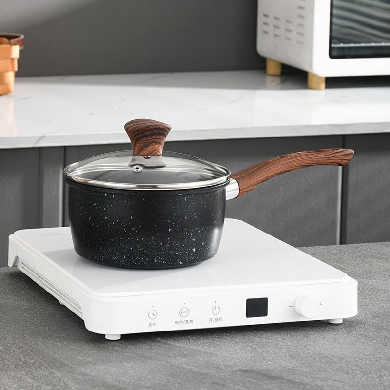 Hot Selling Maifan Stone No-stick Easy Clean Wood Grain Handle Iron Coating Frying Pan Milk Pot Cookware Set with Accessories - Image 2