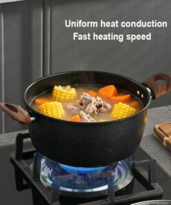 Hot Selling Maifan Stone No-stick Easy Clean Wood Grain Handle Iron Coating Frying Pan Milk Pot Cookware Set with Accessories - Image 3