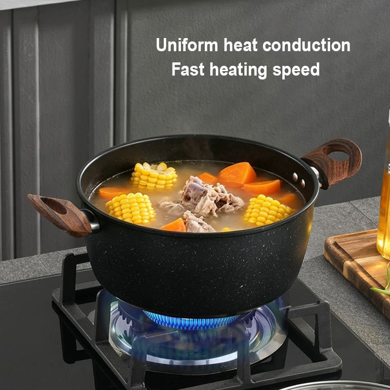 Hot Selling Maifan Stone No-stick Easy Clean Wood Grain Handle Iron Coating Frying Pan Milk Pot Cookware Set with Accessories - Image 3