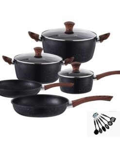 Hot Selling Maifan Stone No-stick Easy Clean Wood Grain Handle Iron Coating Frying Pan Milk Pot Cookware Set with Accessories - Image 5