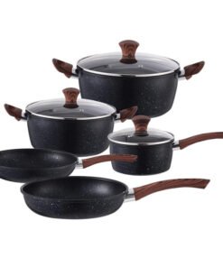 Hot Selling Maifan Stone No-stick Easy Clean Wood Grain Handle Iron Coating Frying Pan Milk Pot Cookware Set with Accessories - Image 6